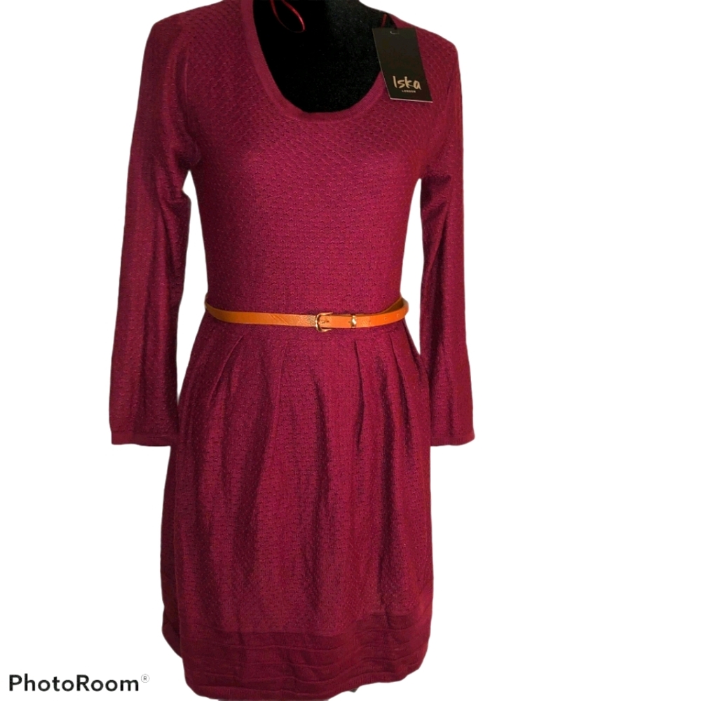 Iska Burgundy Empire Waist Sweater Dress